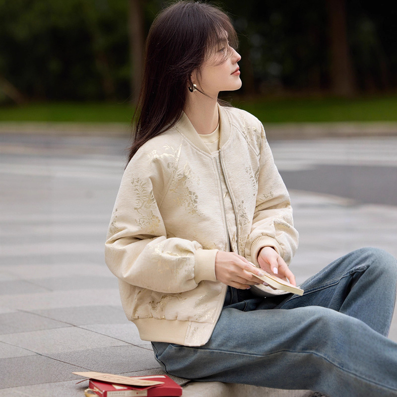 XWI欣未新中式提花肌理感棒球服外套女秋季今年流行国风夹克上衣|undefined