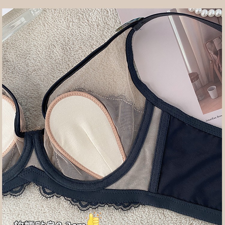 6603 ropa interior de copa de cristal para mujer, pecho grande ultrafino, pequeño, tipo ajustable, conjunto de sujetador de anillo de acero suave anti-inferior
