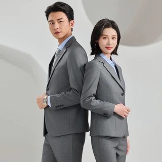 高级灰厚款西装套装男女同款职业装公司业务员车行销售工作服秋冬