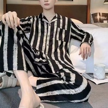 男士春秋季睡衣长袖两件套男新款夏季男士青年棉质开衫家居服冬薄