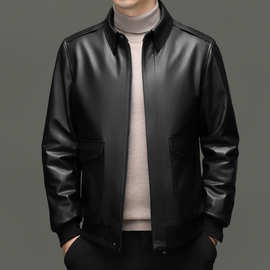 海宁高档真皮皮衣男秋冬季加厚保暖皮夹克休闲翻领正宗牛皮皮外套