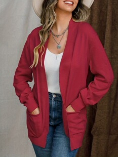 X 10646 Solid Color Knit Cardigan ��ɫᘿ��_�� �羳�W��