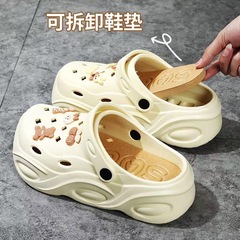 2024新款卡通洞洞鞋厚底踩屎感外穿拖鞋夏季時尚女士松糕高跟涼拖