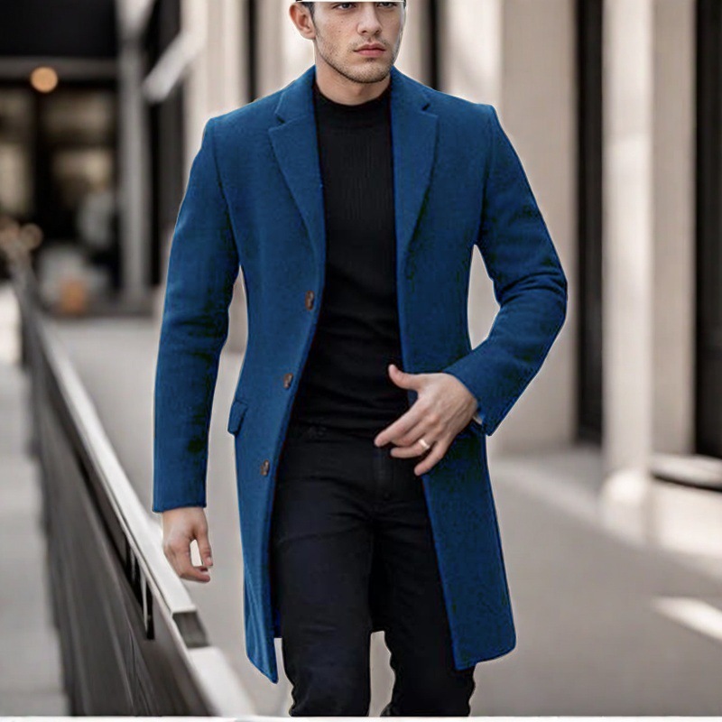 Japanese-Korean Style Wool Blend Coat For Men – Single-Breasted Long Overcoat, Slim Fit Winter Trench, Business Casual_voghion.com