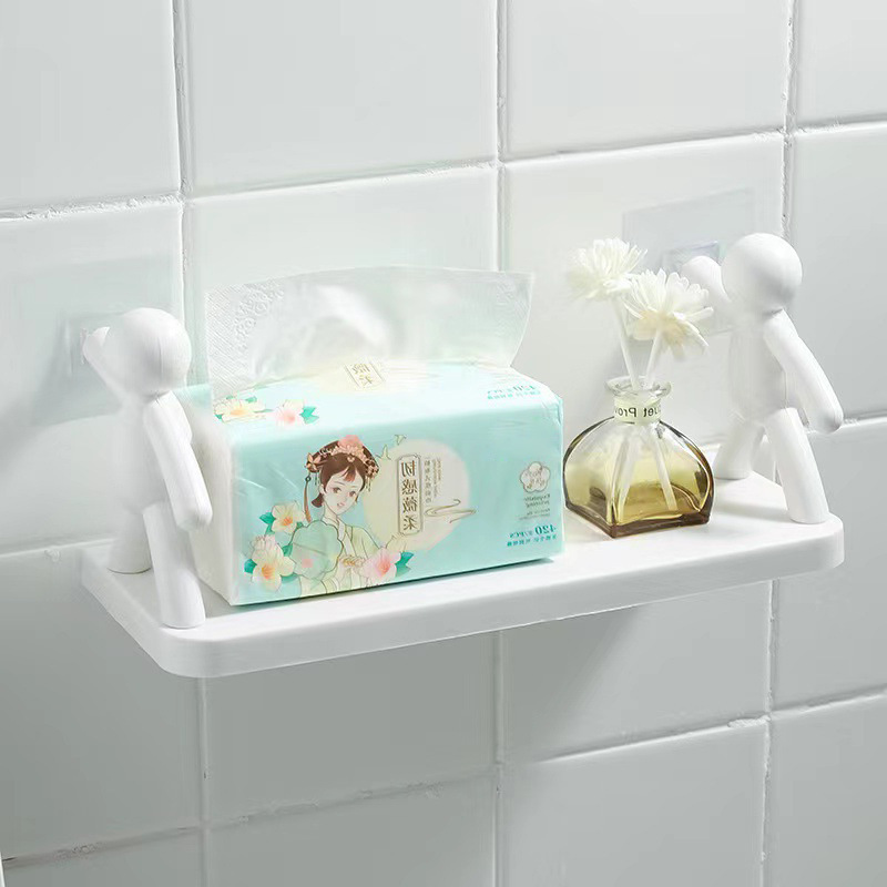 Nuevo estilo japonés pequeño estante de almacenamiento cocina y baño estante de almacenamiento Punch-libre en forma de pared estante de almacenamiento al por mayor