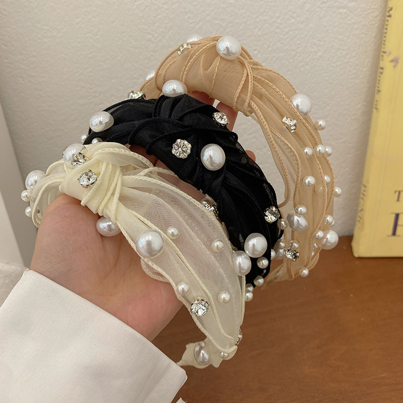 Japanese Style Solid Color Cloth Inlay Artificial Pearls Rhinestones Hair Band display picture 4