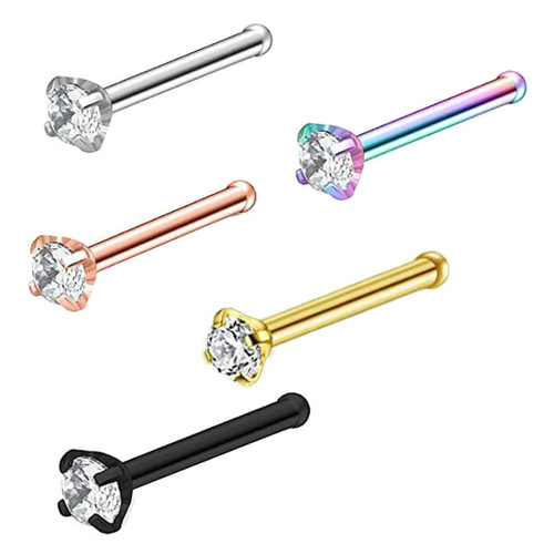 Cross-border mini L-bar nose piercing wholesale Amazon in-stock simple stainless steel straight bar zircon piercing nose ring jewelry