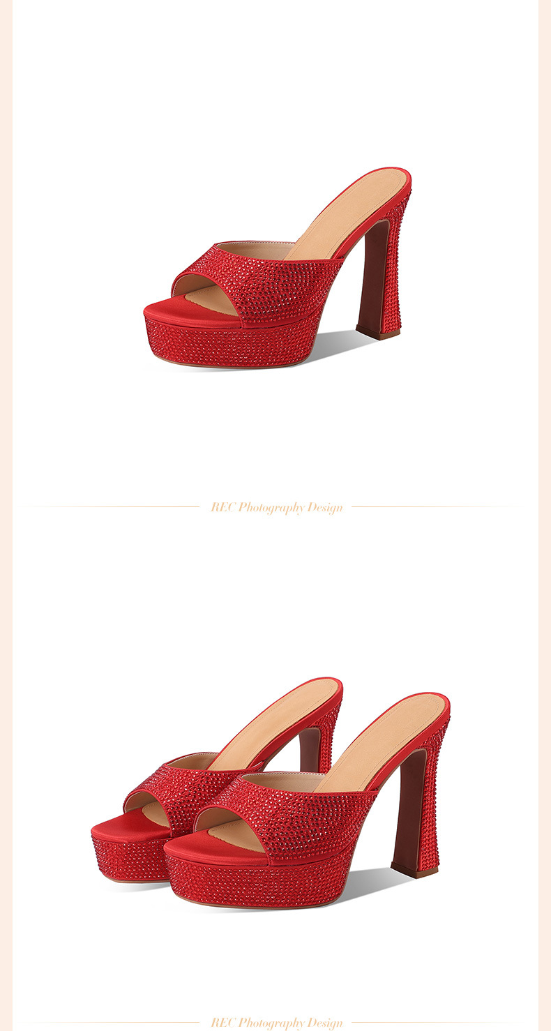 Sandal cao gót nữ đính đá platform quai một dây gót dày — đen chi tiết 4