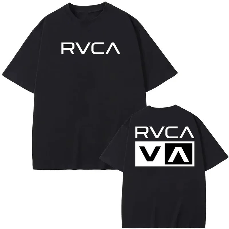 Cross-Border European Size Rvca - Men's and Women's Black Cotton T-Shirts, Summer Cross-Border European Size Rvca - Men's and Women's Black Cotton T-Shirts, Summer