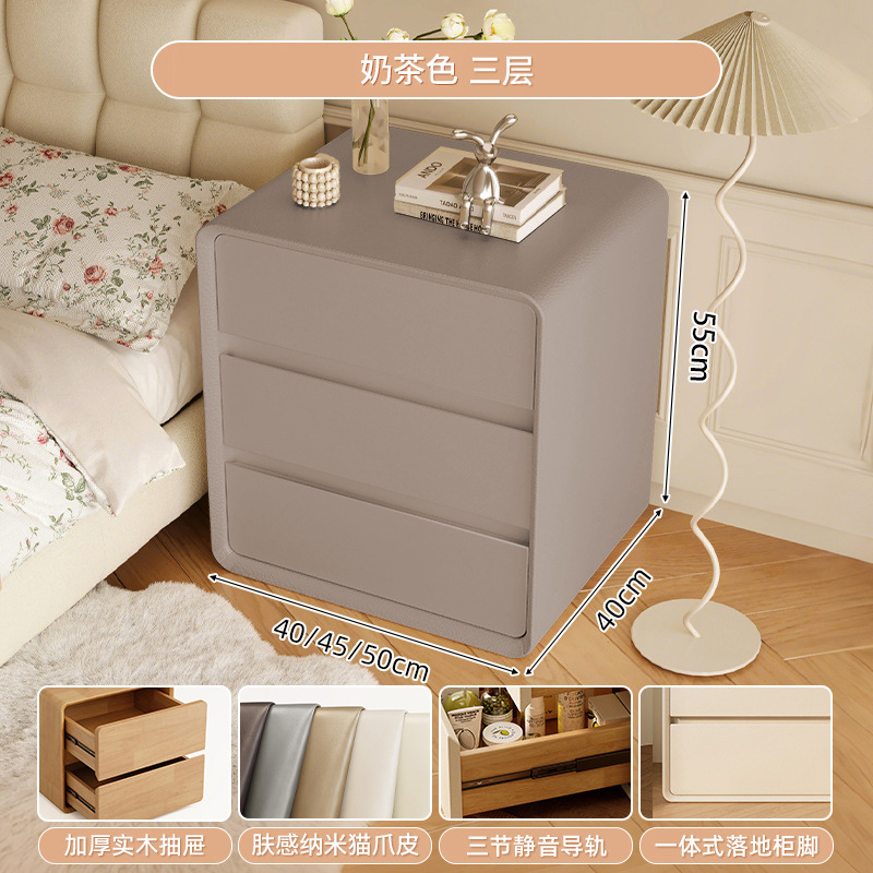 Mesa de cabezal de cama de madera maciza dormitorio doméstico 2025 nuevo estilo de cama pequeño viento de crema de lujo ligero alta sensación gabinete de almacenamiento