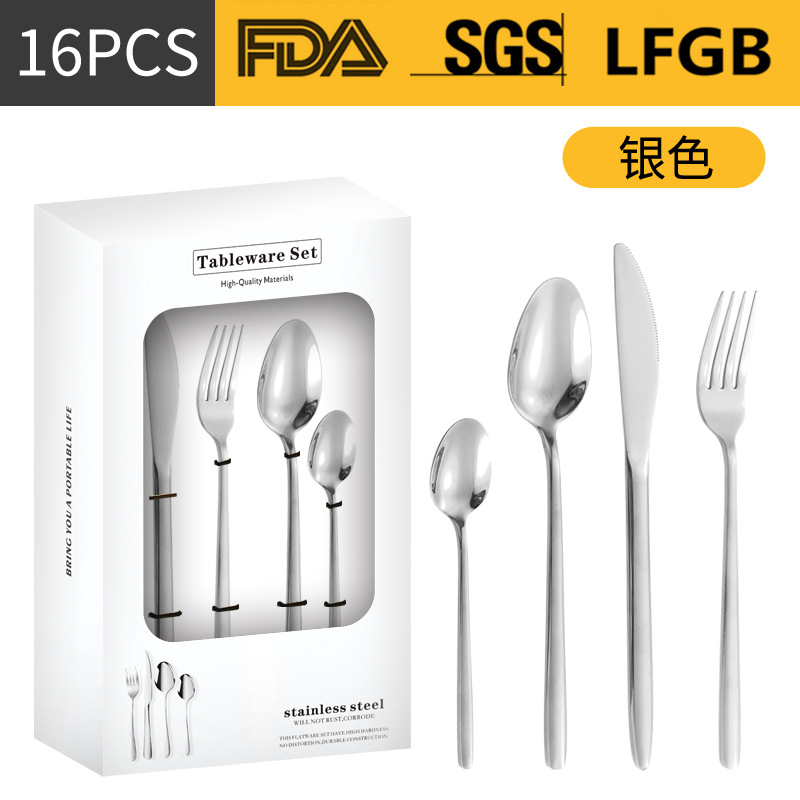 Productos transfronterizos de acero inoxidable cuchillo y tenedor cuchara set 16 / 24 piezas set redondeada engrosado cuchillo y tenedor cuchara set de filete