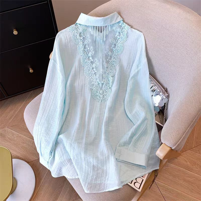 Lace Hollow Sunscreen Shirt Women's Summer Thin 2025 New Ice Silk Drape Breathable Small Shirt Jacket Lace Hollow Sunscreen Shirt Women's Summer Thin 2025 New Ice Silk Drape Breathable Small Shirt Jacket