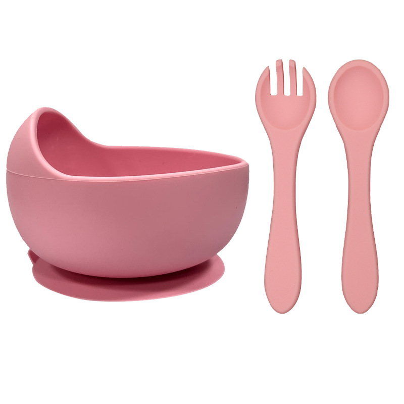 포크, 스푼, 그릇 3종 세트 - 핑크