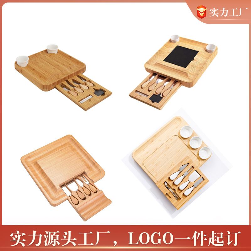 Tabla de quesos, venta caliente transfronteriza con bandeja con cajón, juego de cuchillos, tabla de cortar de bambú, juego de tablas de cortar de queso para el hogar, listo para usar