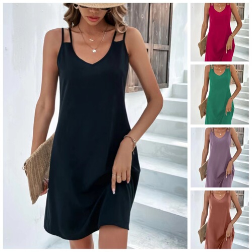 Summer European and American-style slimming, sleeveless V-neck slip dress
