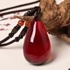Necklace, short ethnic pendant wax agate suitable for men and women, genuine burgundy round beads, accessory, internet celebrity, ethnic style