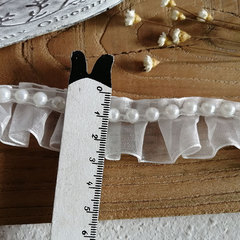 白色歐根紗釘珠褶皺蕾絲花邊輔料洛麗塔娃衣服裝領口袖口領邊材料