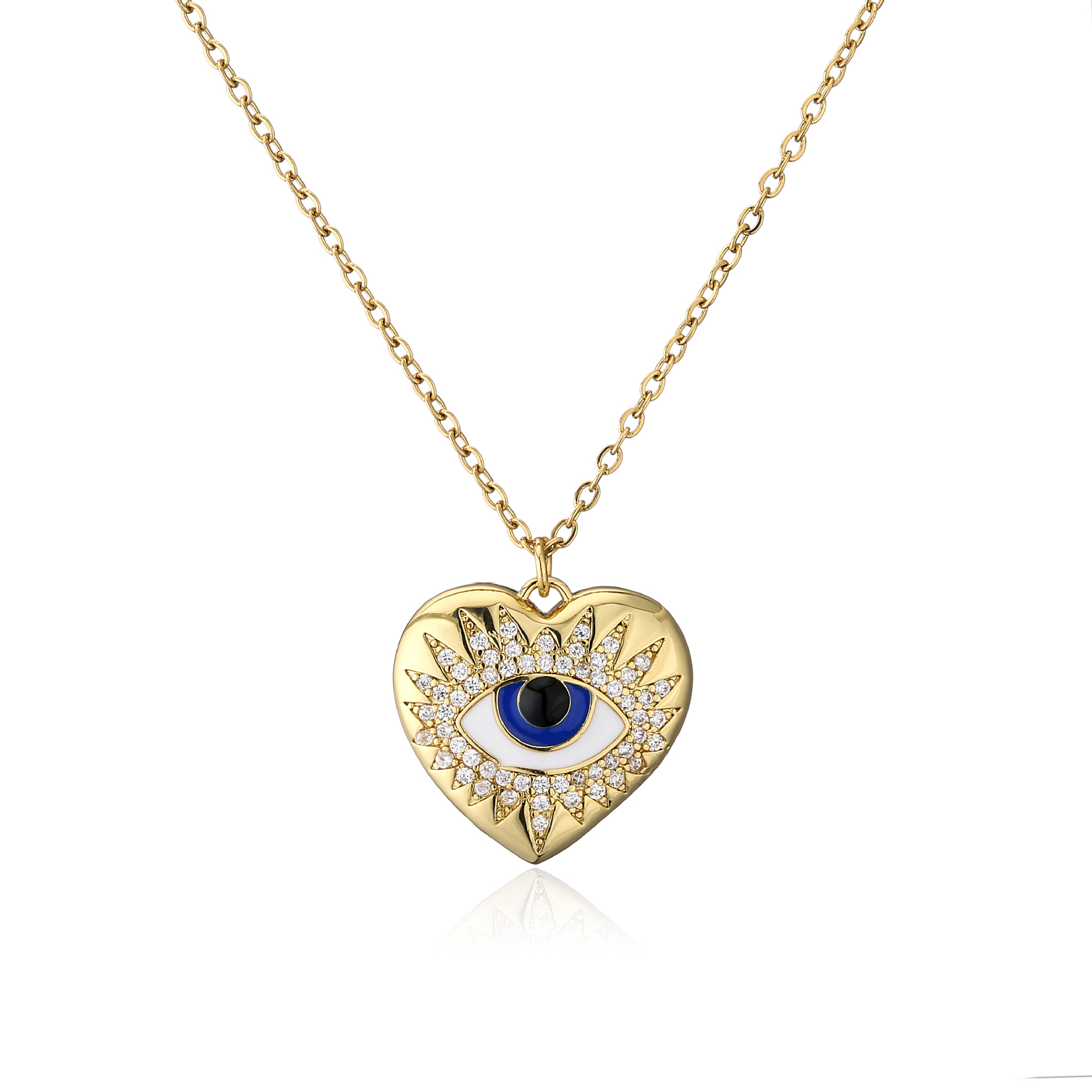 retro heart eye pattern O word chain copper necklace