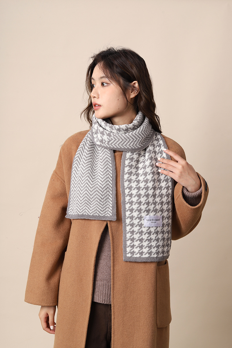 Thousand Bird for Women's Winter 2024 New Knitted Warm Grid Versatile Autumn/Winter High End Scarf Thick Edition_voghion.com