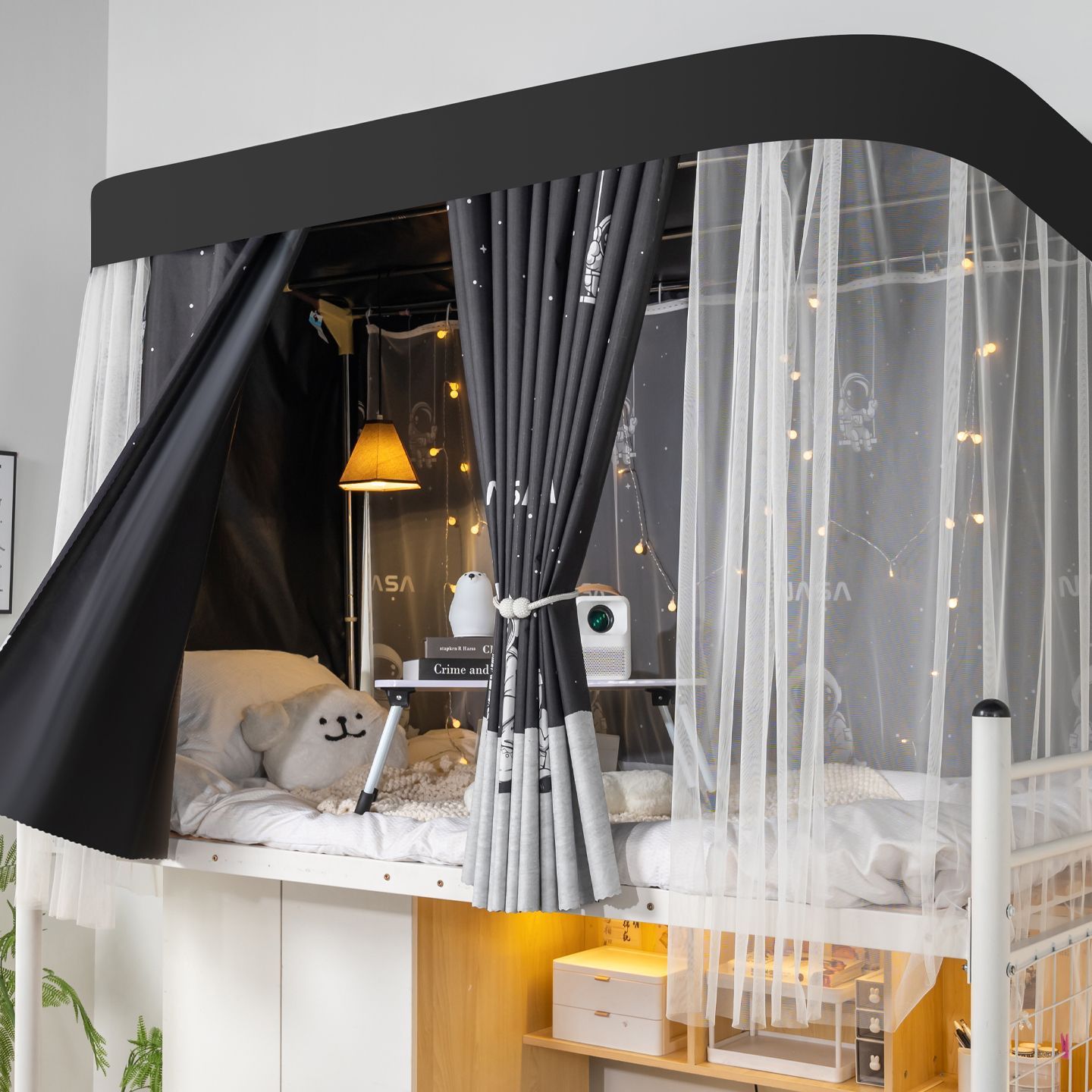 Cortina de cama de órbita u dormitorio estudiantil fuerte cortina de sombra cortina de riel deslizante dormitorio de escuela secundaria cortina de sombra de privacidad