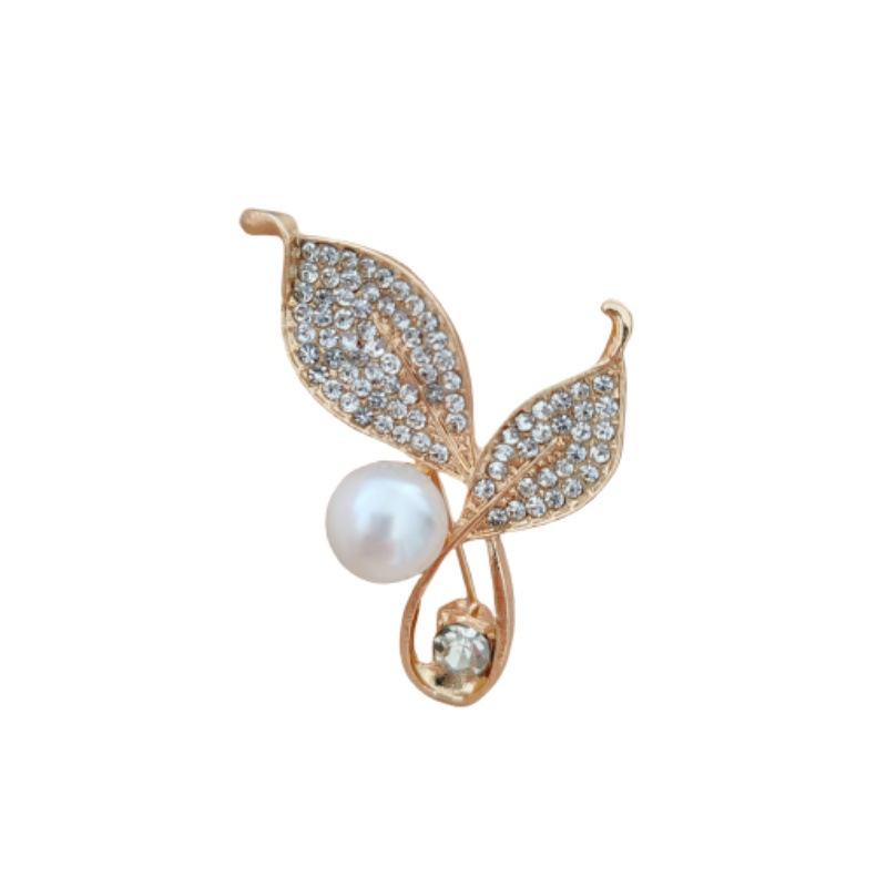 2024 새로운 스타일 우아한 황금 잎 하이 엔드 브로치 올 매치 고정 진주 옷 코세이지 세트 럭셔리 핀 여성