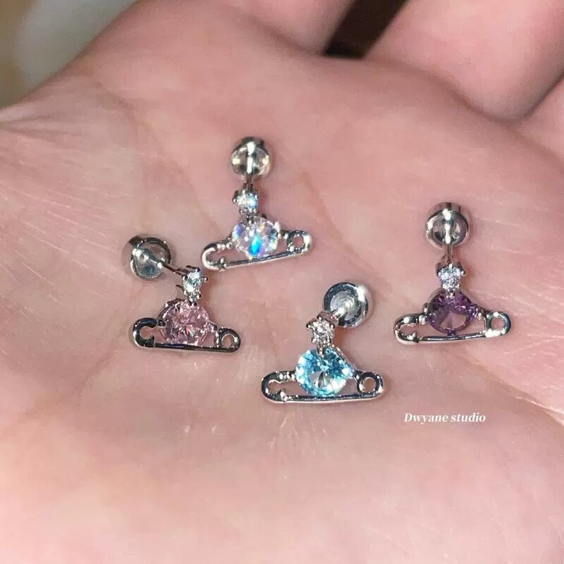 Unique Colored Diamond Saturn Ear Studs with Flat Screw-On Backs, Versatile Helix Studs