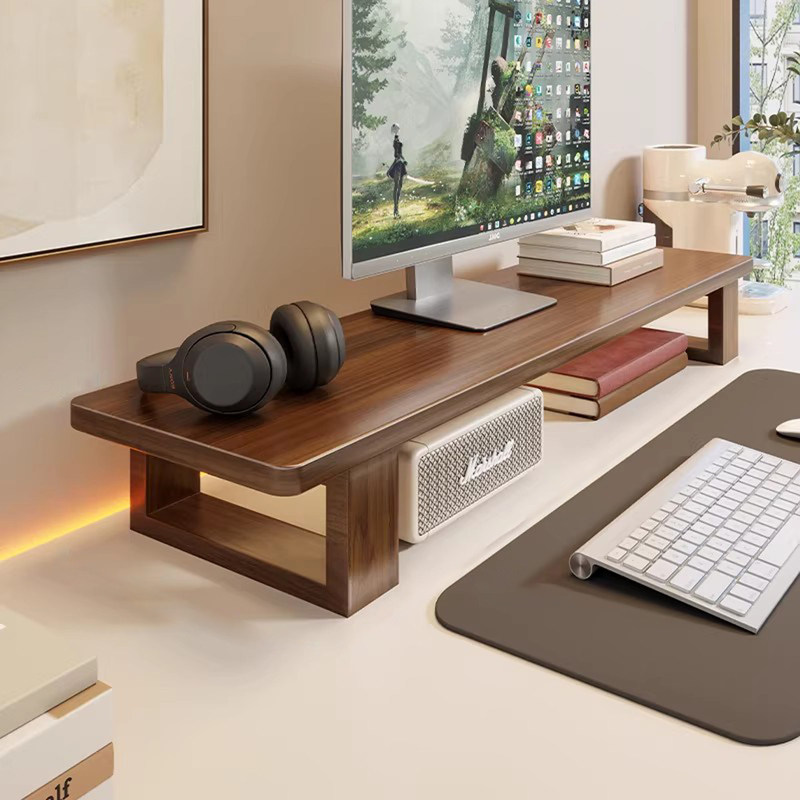 Walnut Color Computer Elevated Stand Desktop Monitor Screen Base Laptop Stand Office Desk Workstation Shelf