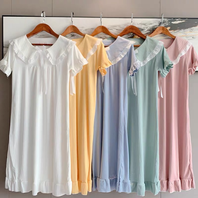 Pijama de verano de mangas cortas cuello de muñeca dulce hadas corte coreana estudiante pijama princesa ropa de estilo doméstico