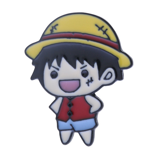 Factory Direct Supply One Piece Luffy Same Style Skull Head Metal Pin Japanese Cute Cartoon Badges Packaging Decorations
