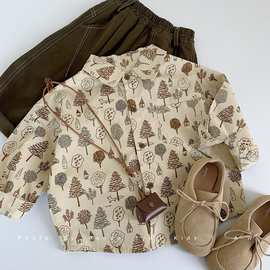 男童油画衬衫春秋儿童秋季韩版洋气长袖衬衣2024新款小童早秋外套