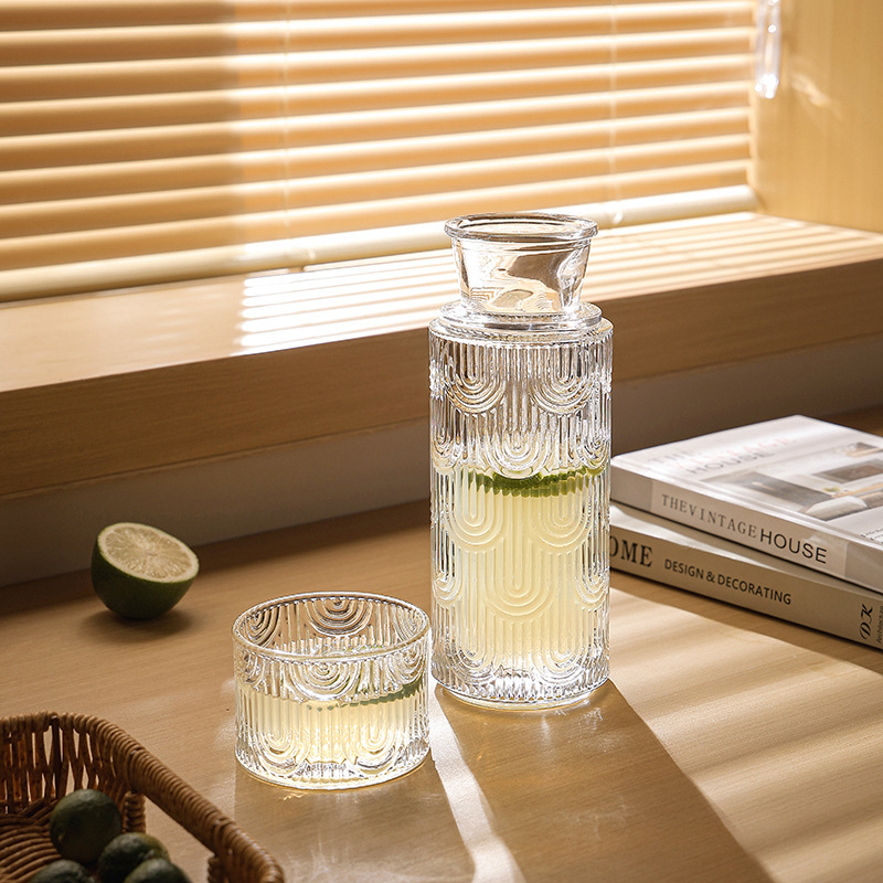 Europa retro vertical de gran capacidad de vidrio fría tetera de agua fría casera taza de jugo de frutas una taza set