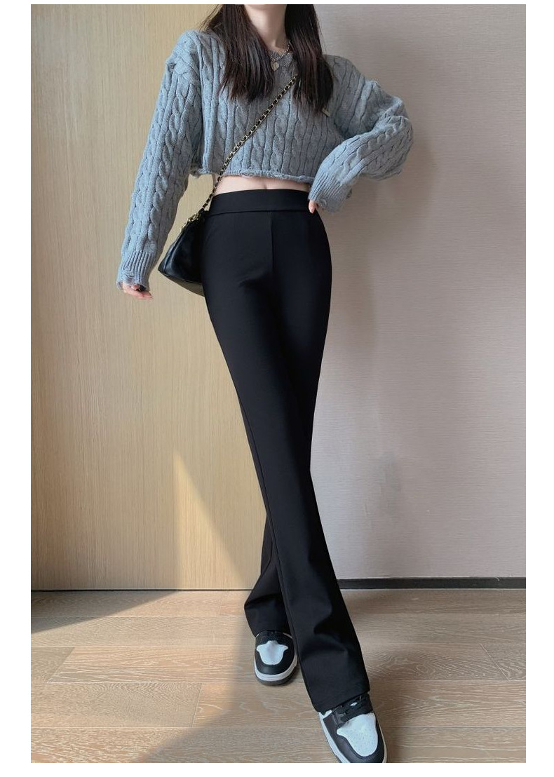 【 Long Leg Flared Pants 】 Spring new style slimming cotton black non-pilling casual elastic flared pants pic 13