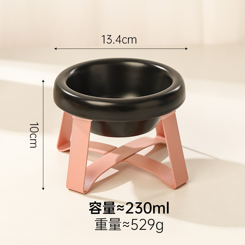Chongye セラミック下絵色深めペットボウル猫と犬のミルクボウル高さネックプロテクター黒あご防止ブラケットセット|undefined