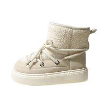 雪地靴女2025新款春夏加绒加厚增高厚底棉靴网红系带时尚保暖棉鞋