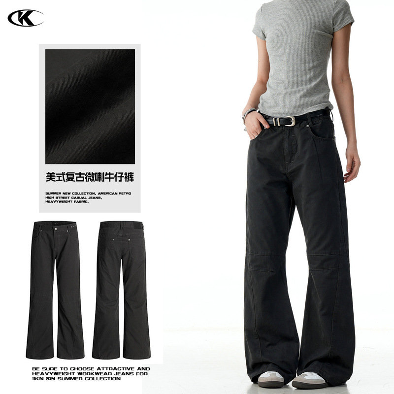 11Kn American Retro Carbon Gray Bootcut Jeans for Men and Women Slimming Look Cleanfit Loose Trendy Pure Cotton Casual Pants