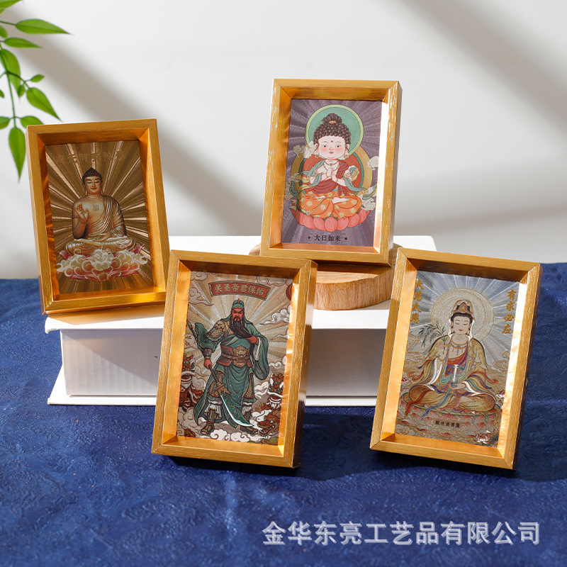 Aluminum alloy Buddha statue display stand with gold foil Guanyin, Guan Gong, and Buddha images for desktop worship, home Buddhist hall statue frame Aluminum alloy Buddha statue display stand with gold foil Guanyin, Guan Gong, and Buddha images for desktop worship, home Buddhist hall statue frame