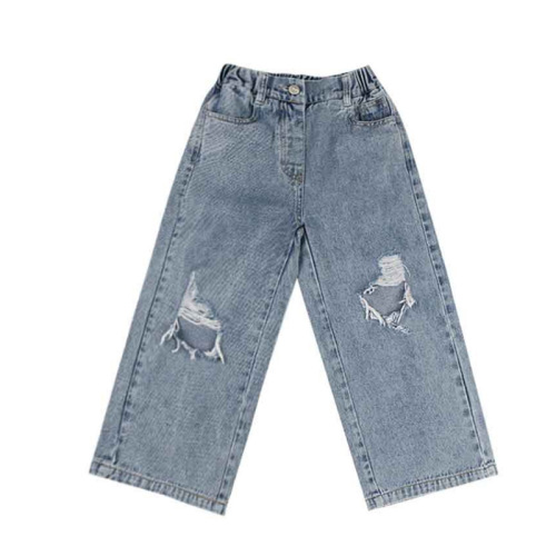 Girls' pants, personalized ripped wide-leg pants, jeans, trousers, spring and autumn clothing, new foreign trade, trendy boys' and children's clothing