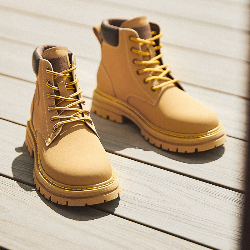 Semir High-Top Martin Boots for Men 2024 Autumn and Winter New Style Fleece-Lined Versatile Mid-Top Yellow Boots British Style Work Shoes