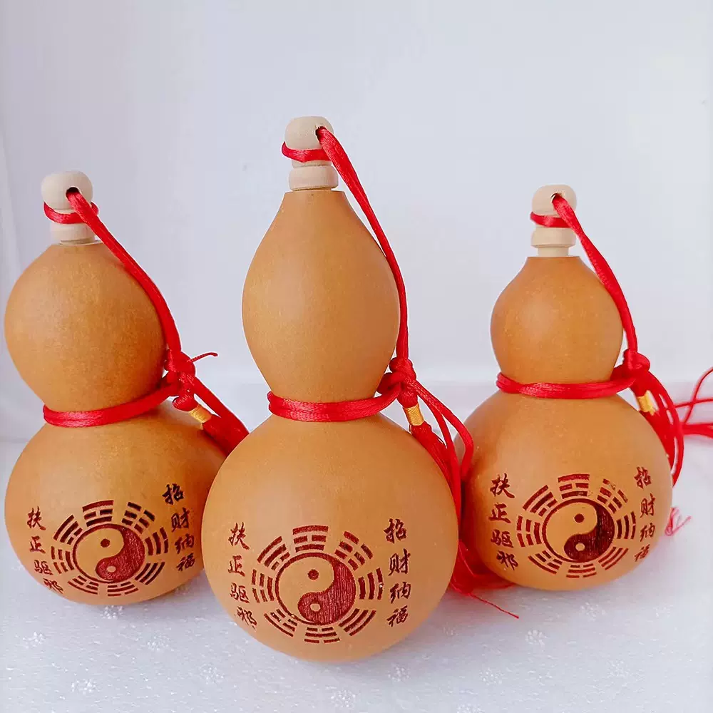 供应天然酒葫芦工艺品夜市旅游开口小号五帝钱文艺挂摆件八宝雕刻