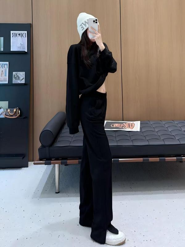 秋冬季圆领正肩卫衣南油女重磅保暖上衣休闲遮肉显瘦阔腿裤两件套|undefined