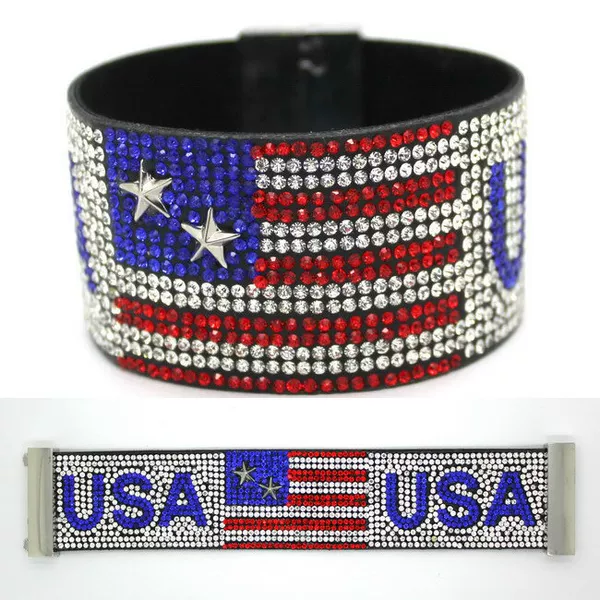 Velvet Microfiber Magnetic Clasp Colorful Diamond France, America, and Britain Flag Bracelet Cross-Border European and American Fashion Full Diamond Bracelet