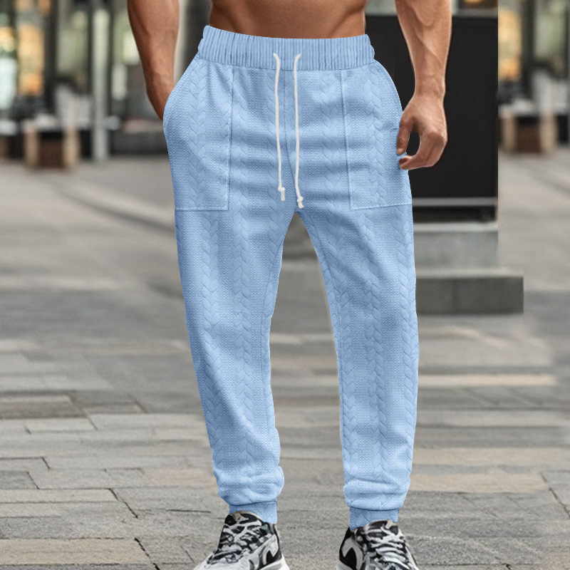 Amazon Cross-Border Autumn and Winter American Retro Heavyweight Men's Casual Loose Knit Jacquard Sports Jogging Sweatpants Men