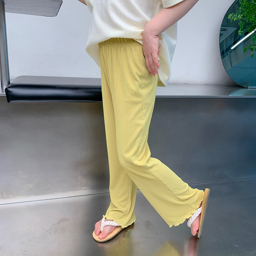 2023 Summer New Girls Ice Silk Casual Pants Korean Style Smooth Breathable Girls Wide Leg Pants Fashionable Breathable Trousers