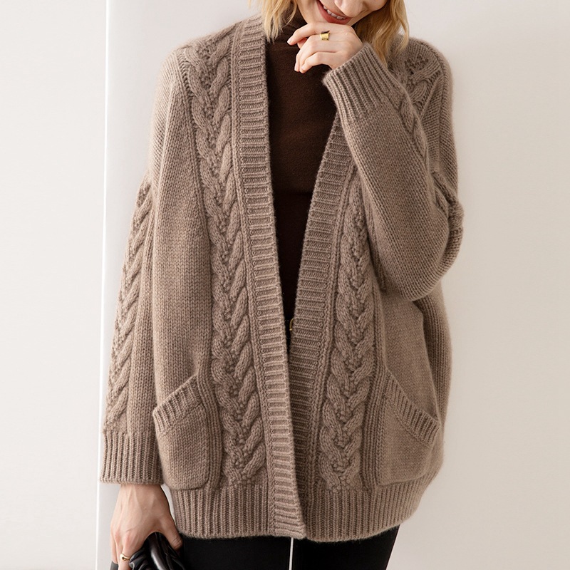 Europa y los Estados Unidos transfronterizos V-collar temperamento cardigan de punto 2024 otoño y invierno nuevo suéter largo y largo suéter chaqueta de mujer