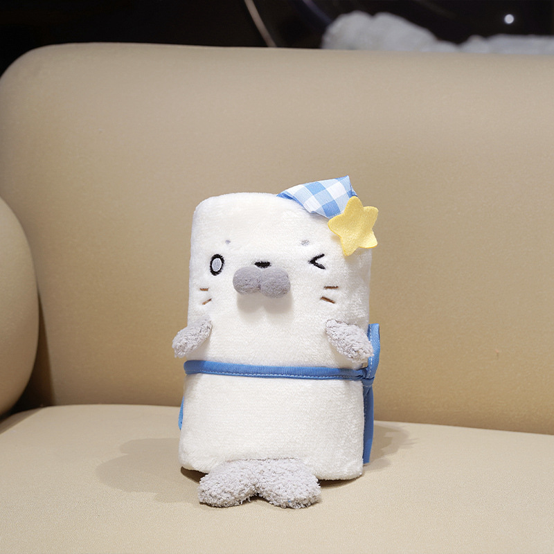 Caricatura encantadora foca alfombra de rollo de oficina almuerzo para dormir cubierta de piernas cubierta estudiantes siesta cubierta portátil cubierta de coche