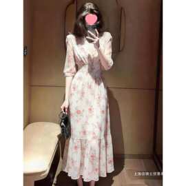 浪漫风时尚甜美气质减龄百搭6春夏季新腰显瘦碎花连衣裙女图片色