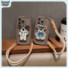 液态小熊猫适用苹果13Promax手机壳14防摔11带挂绳7/8P卡通狗支架
