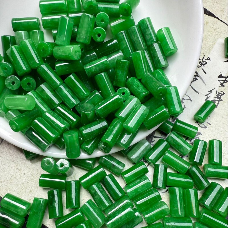 Jade dry green 6x 11 straight barrel beads loose beads wholesale dry green long barrel beads DIY accessories jade jewelry wholesale