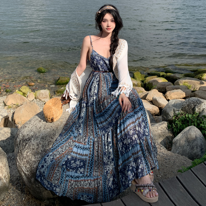 Embroidered Bohemian For Women, New Summer Strap Dress, Slimming And Lazy Design, Ethnic Style Long Dress_ecoleips.com