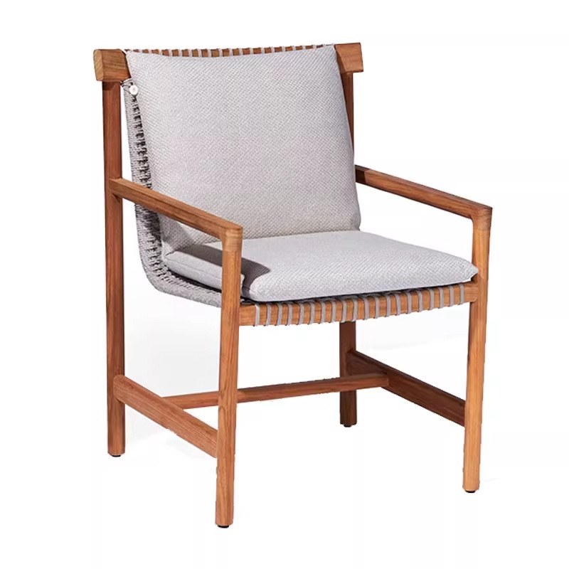 Silla de comedor (madera de cera blanca + tejido de cuerda)